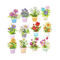 Mini Modelo De Brinquedo De Tijolo HUIQIBAO MOC, Buquê De Girassóis E Rosas, Flor Eterna Em Vaso