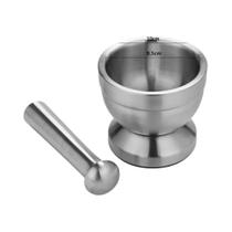 Mini Moedor de Alho em Aço Inoxidável - Pilão e Tigela para Temperos