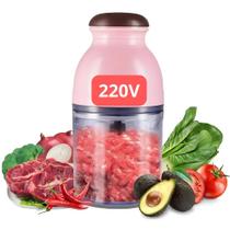 Mini Moedor Elétrico de Carne 220V Picador Triturador de Alimentos Frutas 600ml 250W Base Antiderrapante e Copo Transparaente Cortador de Carnes
