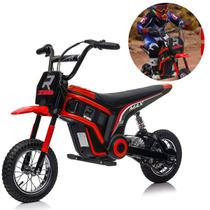 Mini Moto Elétrica Infantil 24V Trilha Bateria 2 Motores 350W Rodas 12" Suspensão LED Música e Acelerador no Guidão