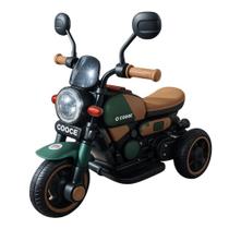 Mini Moto Elétrica Infantil Motinha Triciclo com Luz e Som Bateria 6v Recarregável Prime Retrô Verde