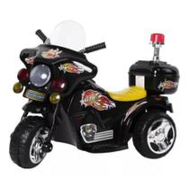 Mini Moto Eletrica Infantil Preta Triciclo Policia Luzes Som
