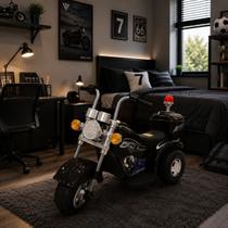 Mini Moto Elétrica Infantil Triciclo 6V Com Luzes Som Sirene Recarregável Até 17kg