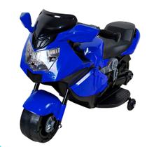 Mini Moto Infantil Azul Motinha de Brinquedo Elétrica 6v Com Carregador Bivolt P/ Crianças 2 a 6 Anos Com Luzes Farol LED e Buzina