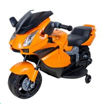 Mini Moto Infantil Laranja Motinha de Brinquedo Elétrica 6v Com Carregador Bivolt P/ Crianças 2 a 6 Anos Com Luzes Farol LED e Buzina