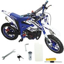 Mini Moto Infantil Partida Elétrica Gasolina 2T 49CC Cross Trilha Off Road WVDB-005AZ Azul - Importway