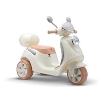Mini Moto Motoca Motinho Elétrica Triciclo Infantil Scooter 6V Bege Retro Luz Som Música Baú