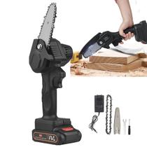 Mini Motoserra Eletrica Sem Fio 24v 600w Bateria Recarregavel Jardinagem Carpintaria Arvore Lenha Bambu Madeira Potente