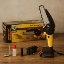 Mini Motosserra Elétrica 6 21V Bivolt Portátil Recarregável Podas Rápidas, Corte de Galhos e Jardinagem com Segurança e Eficiência