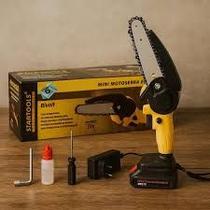 Mini Motosserra Elétrica 6 Polegadas com Bateria Recarregável Bivolt Ferramenta Portátil para Corte e Poda