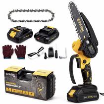 Mini Motosserra Elétrica SparkBR 6 Recarregável 21V 2 Baterias Maleta Corrente Extra Lubrificação LED Indicador Trava Segurança Acessórios
