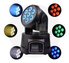 Mini Moving 7 Led 12w Iluminação Rgbw Faz Branco E Strobo Dj