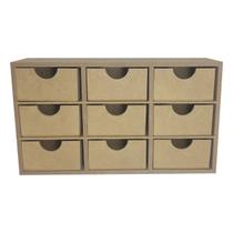 Mini Organizador Retangular 9 Gavetas 29x9x16,5 Mdf Madeira