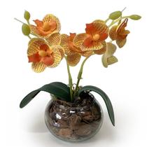Mini Orquídea Artificial Multicolor Decoração Quarto Banheiro Flor Vaso Vidro Casca Pinus Acabamento - NoBrand