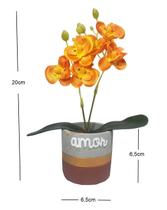 Mini Orquidea com Vaso Cimento 20cm Planta Artificial Flor - MultiA