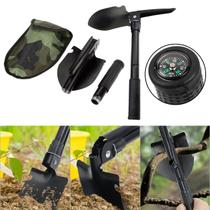Mini Pá Dobrável 3 em 1 com Bússola Portátil Camping e Pesca Enxada Bússola Compacta Trilha Escoteiro