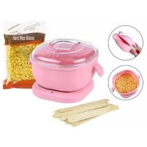 Mini Panela de Silicone Quente com Tampa Depilação + 100g Grão Cera + 10 Palitos Madeira Bivolt