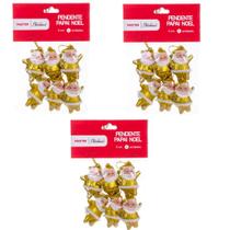 Mini Papai Noel Pendente Árvore Natal Dourado 5cm 18 Peças Enfeite Natalino