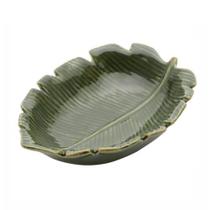 Mini Petisqueira Travessa Folha Decorativa de Cerâmica Banana Leaf Verde Lyor 16x12x4cm