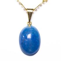 Mini Pingente Cabochão Oval Quartzo Azul Natural 20mm com Pino Dourado - Pacote com 5 Unidades