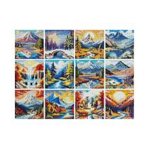 Mini Pintura Em Mosaico De Diamante Do Pôr Do Sol Na Montanha, 12 Peças, Paisagem, Presente