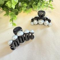 Mini Piranha Garra com Perolas para Cabelo Preto