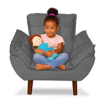 Mini Poltrona Cadeira Infantil de Criança Suede Cinza Escuro Pés Palito