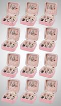 Mini Porta Joia Portátil 10cm material sintético Rosa Kit 24 Mini Porta Joia Portátil 10cm material sintético Rosa Kit 24