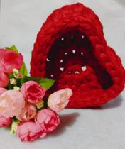Mini Porta Jóias Vermelho em Formato de Coração - Crochê Fio de Malha