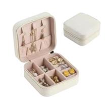 Mini Porta Jóias Viagem Caixa Zíper Organizadora Branco