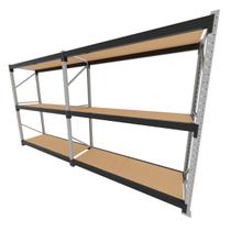 Mini porta pallet 200 kg por nivel inicial + continuação com 3 niveis preto com MDF Cru Mini porta pallet 200 kg por nivel inicial + continuação com 3 niveis preto com MDF Cru