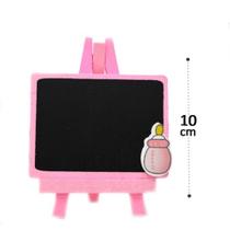 Mini Porta Recado Lousa De Madeira Mini Cavalete Decoração cha de bebe rosa