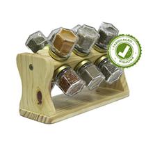 Mini Porta Temperos Condimentos 12 Potes De Vidro em Madeira