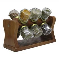 Mini Porta Temperos Condimentos 12 Potes De Vidro em Madeira