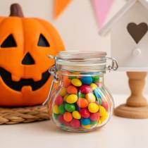 Mini Pote Hermético de Vidro 100ml Formato Abóbora com Tampa Metálica Ideal para Temperos, Doces, Mel, Especiarias e Lembrancinhas Decorativas