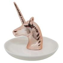 Mini Prato Decorativo Unicórnio em Cerâmica Rose Gold 10cm XD0406 BTC