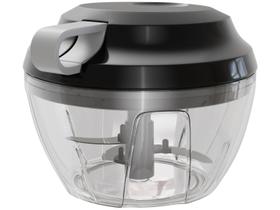 Mini Processador de Alimentos Manual de Plástico 3 Lâminas Premium Preto e Cinza 13,5cm x 9,5cm - Lr