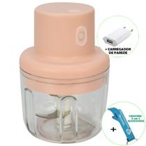 Mini Processador e Triturador de Alimentos Elétrico Recarregável 200 ml Rosa + Chaveiro CBRN18383