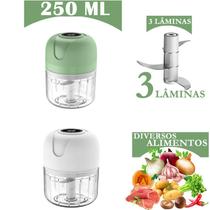 Mini Processador Elétrico de alho elétrico 250ml com 3 lâminas carne pequeno recarregável USB