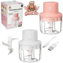Mini processador recar. com 3 laminas inox + cabo usb 250ml 12,5x8cm de ø