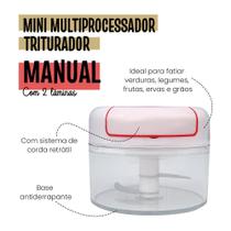 Mini Processador Triturador Manual 2 Lâminas Inox Alho, Legumes, Tempero, Saudável, Praticidade, Agilidade, Higiene