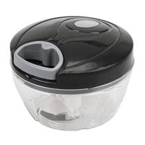 Mini Processador Triturador Manual De Alimentos Preto E Cinza 3 Lâminas Resistente Grande 500ml