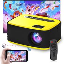 Mini projetor HD 1080P com tela de 100 polegadas amarela