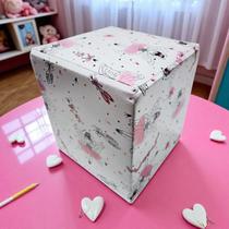 Mini Puff Banqueta Quadrado Cubo Decorativo material sintético e Suede