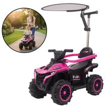 Mini Quadriciclo Elétrico 6V Infantil Com Empurrador Cobertura E Bateria Recarregável Rosa Proteção Solar - Importway