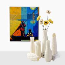 Mini Quadro com Barqueiro transportando uma mulher em Acrílico 30x25cm