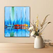 Mini quadro Decorativo De Barcos Pintados a mão em acrílico medindo 30x25cm