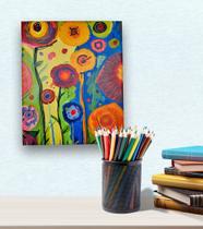 Mini Quadro Top com flores decorativas pintadas a mão em acrílico medindo 30x25cm