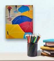 Mini Quadro Top com Guarda-Chuvas coloridos decorativo pintados a mão