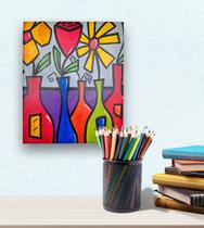 Mini Quadro Top de Garrafas coloridas com Flores figurativo pintado a mão